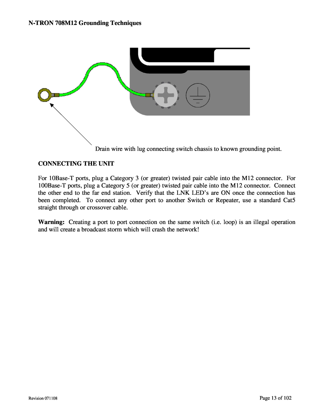 N-Tron user manual N-TRON 708M12 Grounding Techniques, Connecting The Unit, Page 13 of 