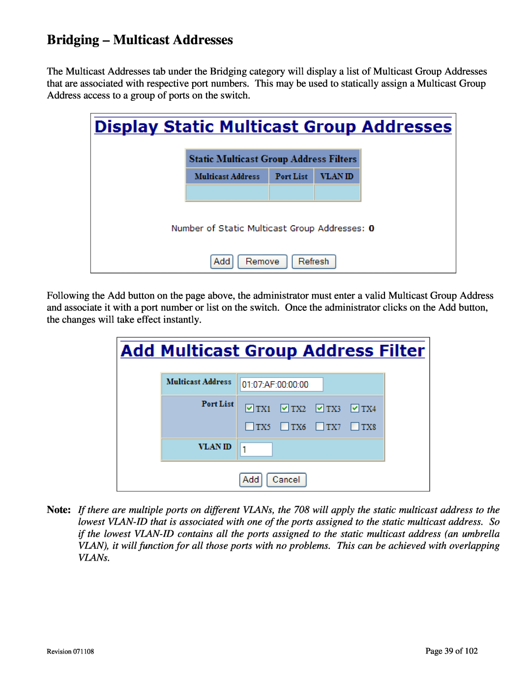 N-Tron 708M12 user manual Bridging - Multicast Addresses, Page 39 of 