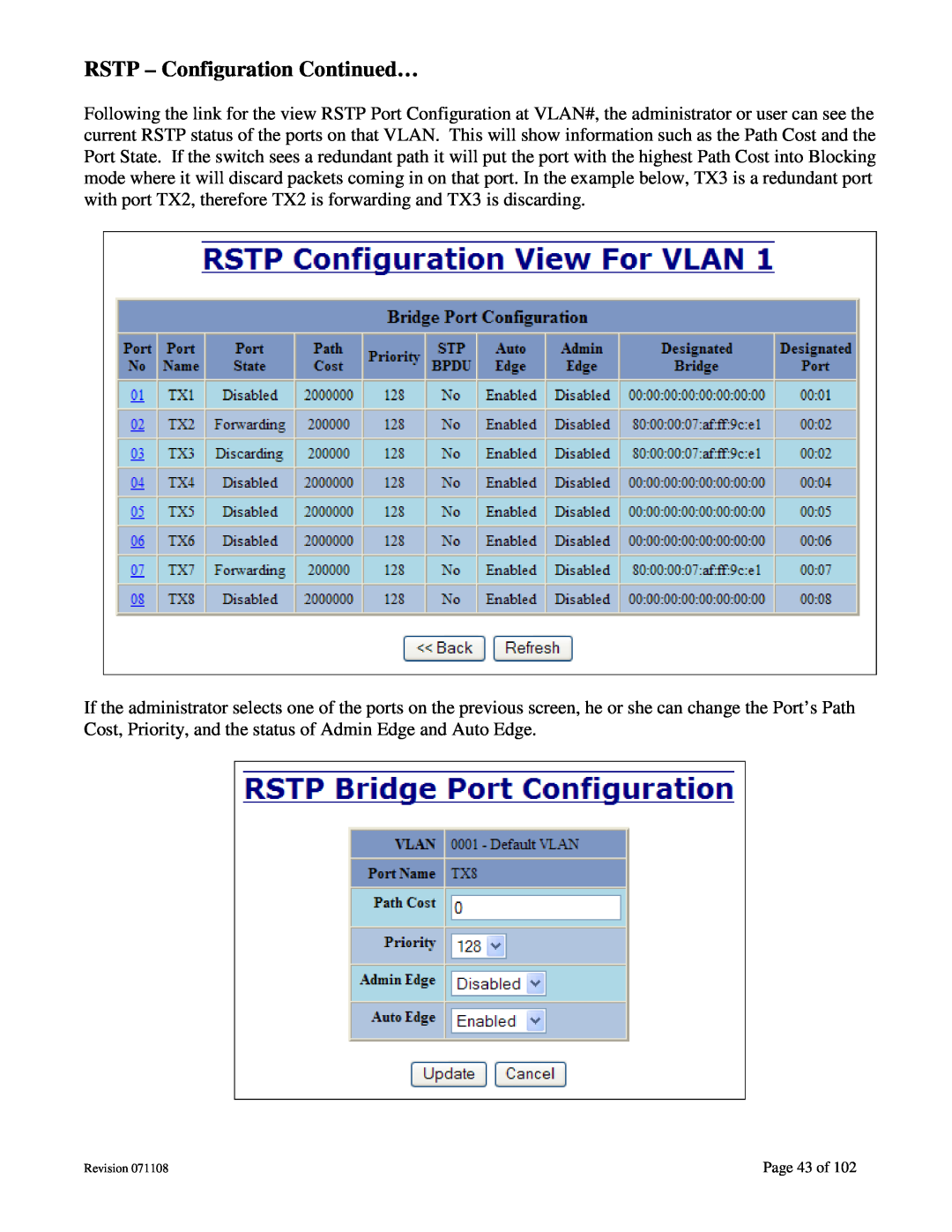N-Tron 708M12 user manual RSTP - Configuration Continued…, Page 43 of 