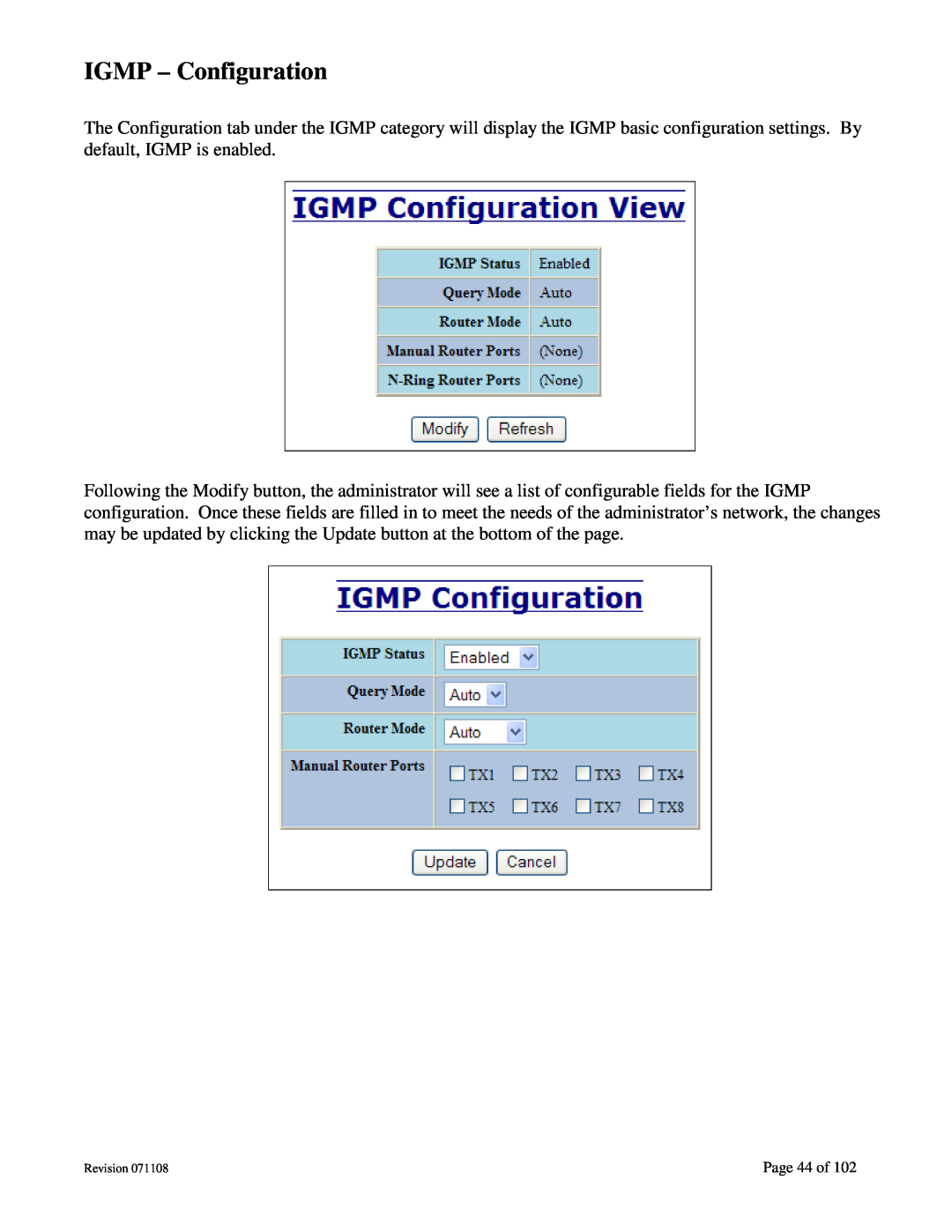 N-Tron 708M12 user manual IGMP - Configuration, Page 44 of 