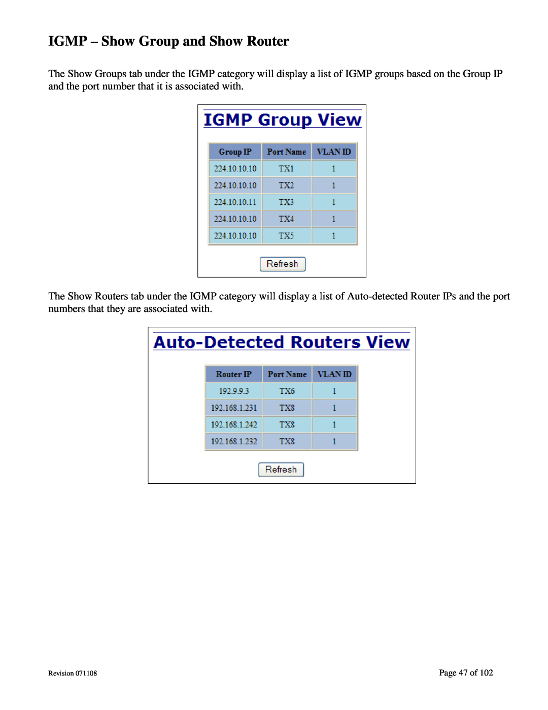 N-Tron 708M12 user manual IGMP - Show Group and Show Router, Page 47 of 