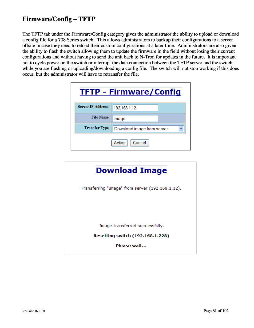 N-Tron 708M12 user manual Firmware/Config - TFTP, Page 61 of 