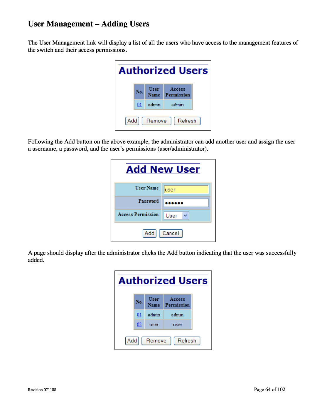 N-Tron 708M12 user manual User Management - Adding Users, Page 64 of 