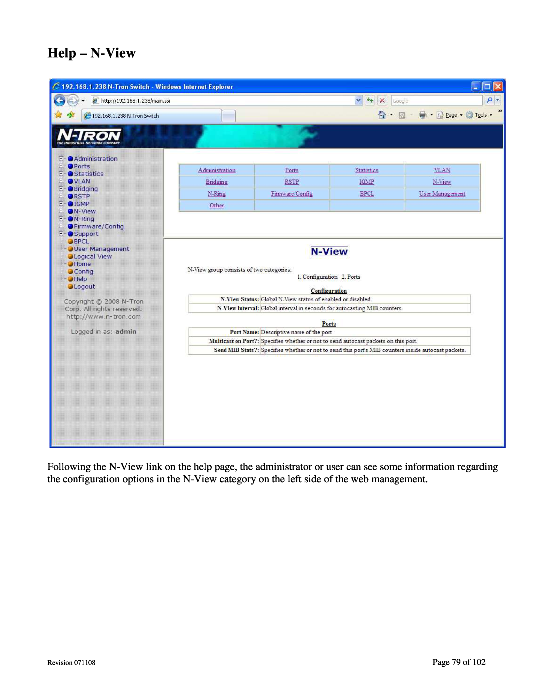 N-Tron 708M12 user manual Help - N-View, Page 79 of, Revision 