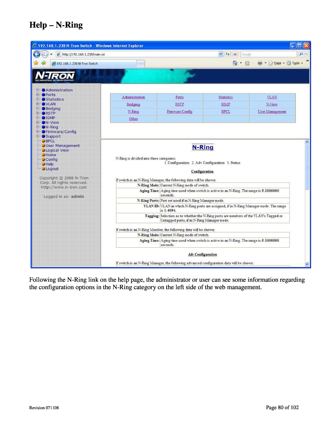 N-Tron 708M12 user manual Help - N-Ring, Page 80 of, Revision 