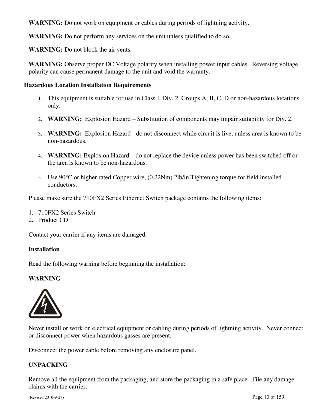 N-Tron 710FX2 user manual Hazardous Location Installation Requirements 