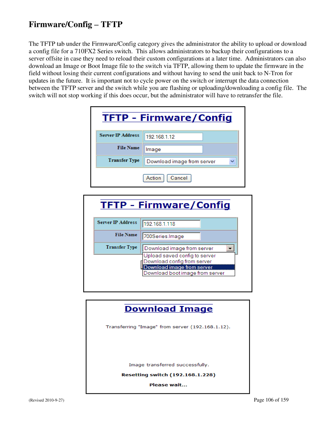 N-Tron 710FX2 user manual Firmware/Config Tftp 