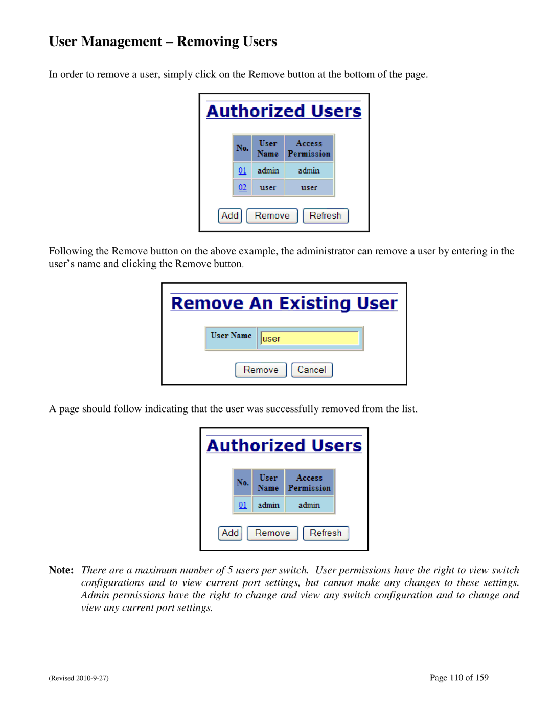 N-Tron 710FX2 user manual User Management Removing Users 