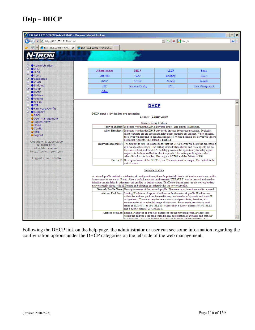 N-Tron 710FX2 user manual Help Dhcp 