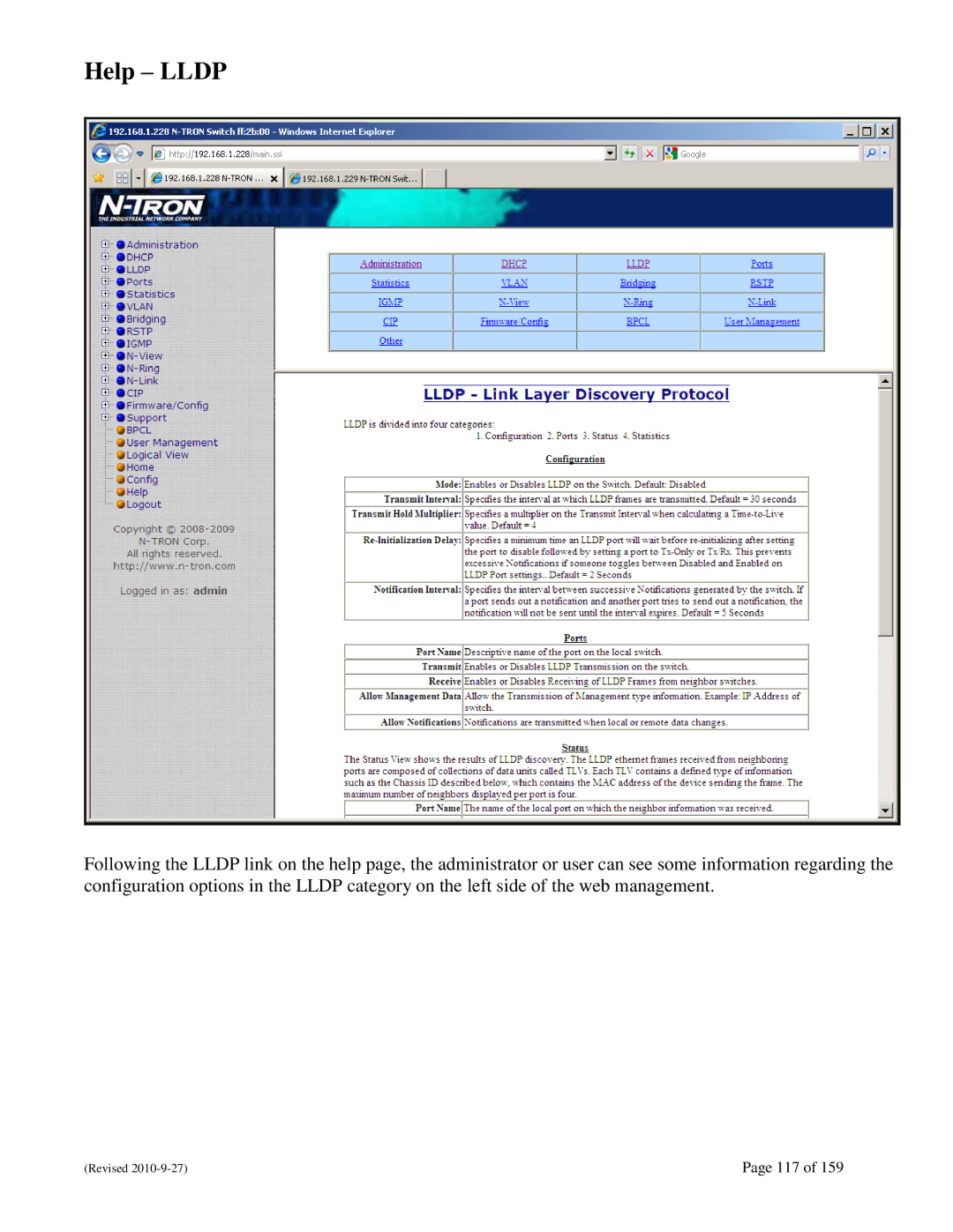 N-Tron 710FX2 user manual Help Lldp 