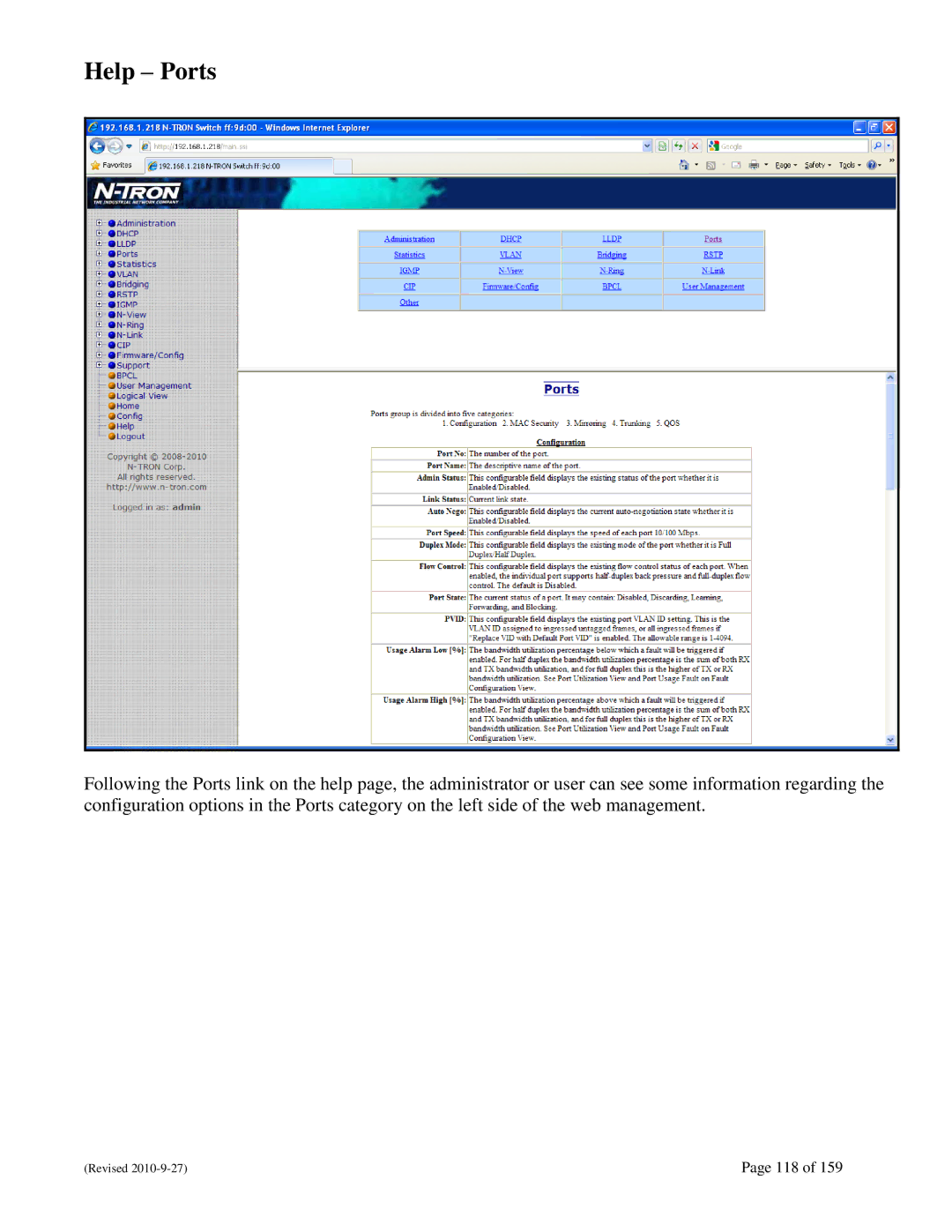 N-Tron 710FX2 user manual Help Ports 