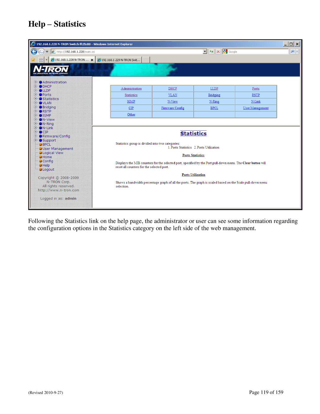 N-Tron 710FX2 user manual Help Statistics 