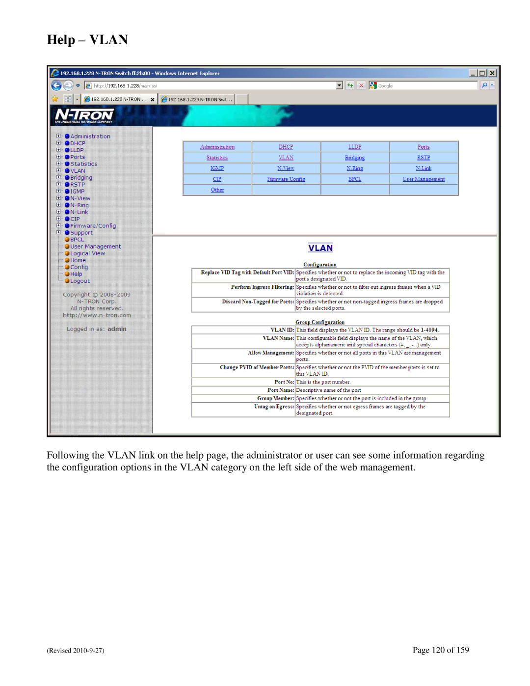 N-Tron 710FX2 user manual Help Vlan 