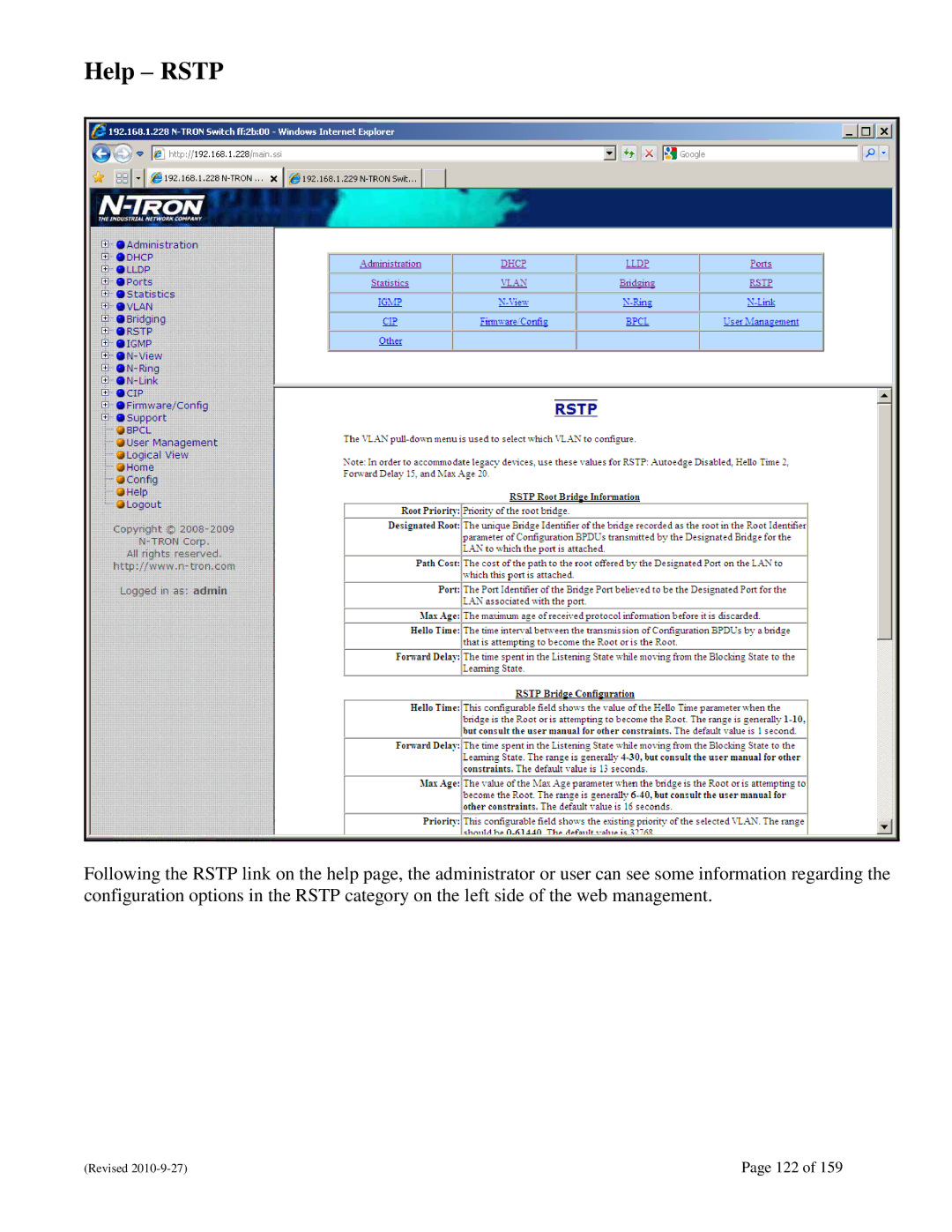 N-Tron 710FX2 user manual Help Rstp 