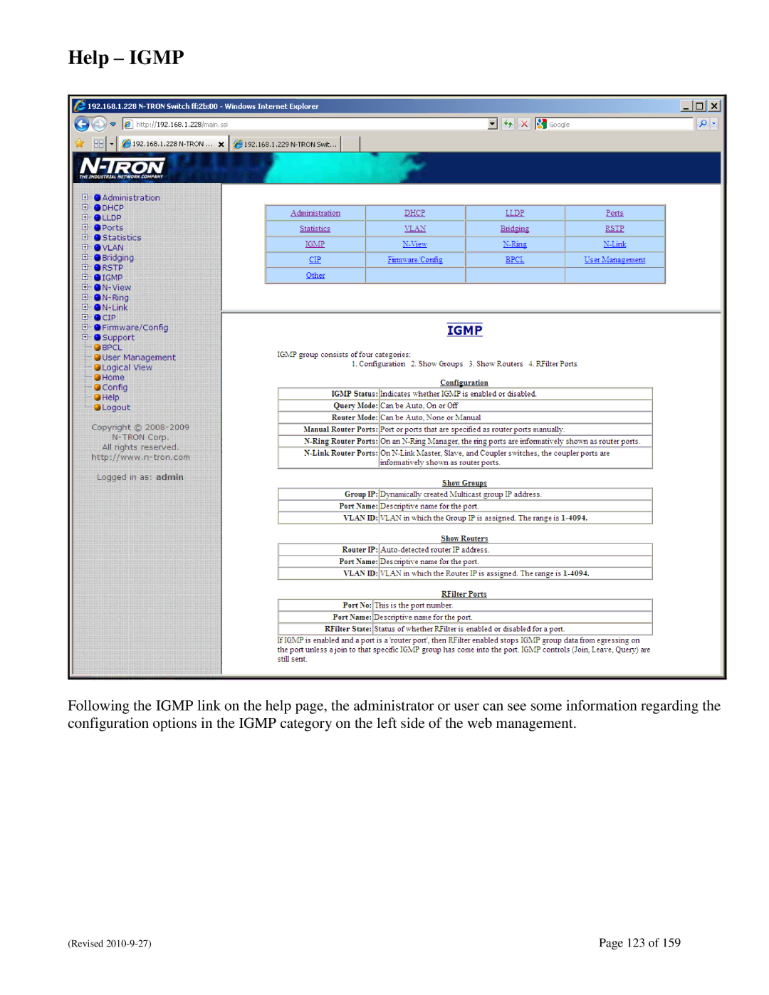 N-Tron 710FX2 user manual Help Igmp 