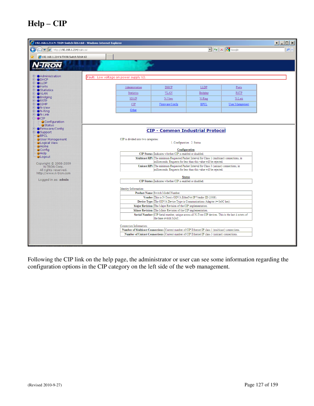 N-Tron 710FX2 user manual Help CIP 