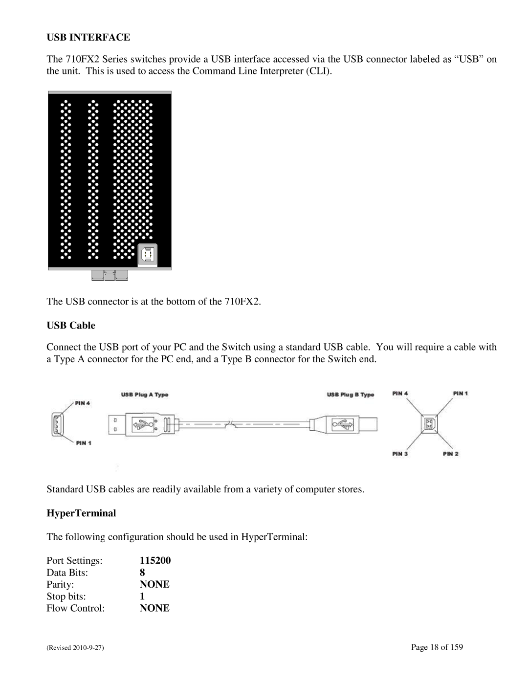 N-Tron 710FX2 user manual USB Cable, HyperTerminal, 115200 