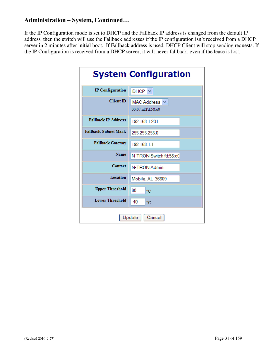 N-Tron 710FX2 user manual Administration System, … 