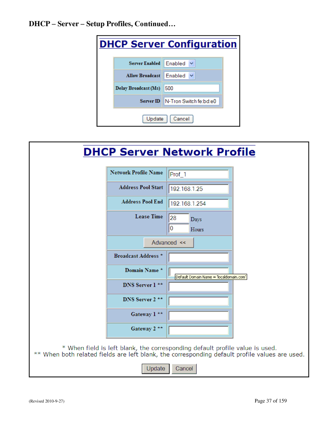 N-Tron 710FX2 user manual Dhcp Server Setup Profiles, … 