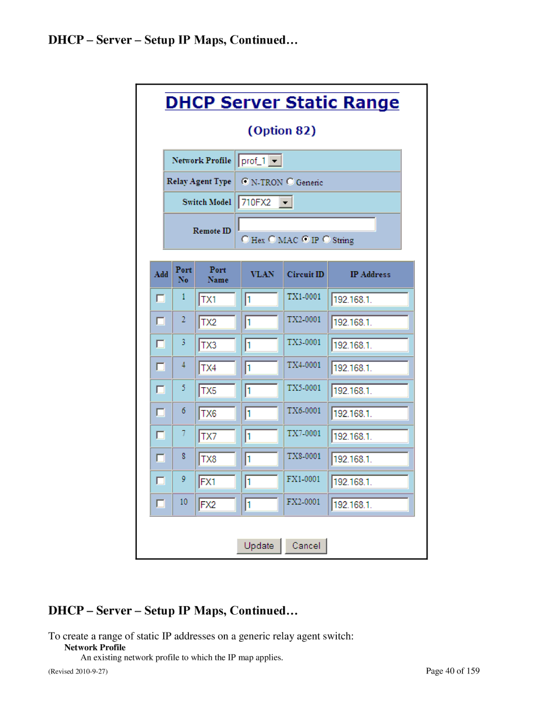 N-Tron 710FX2 user manual Dhcp Server Setup IP Maps, … 