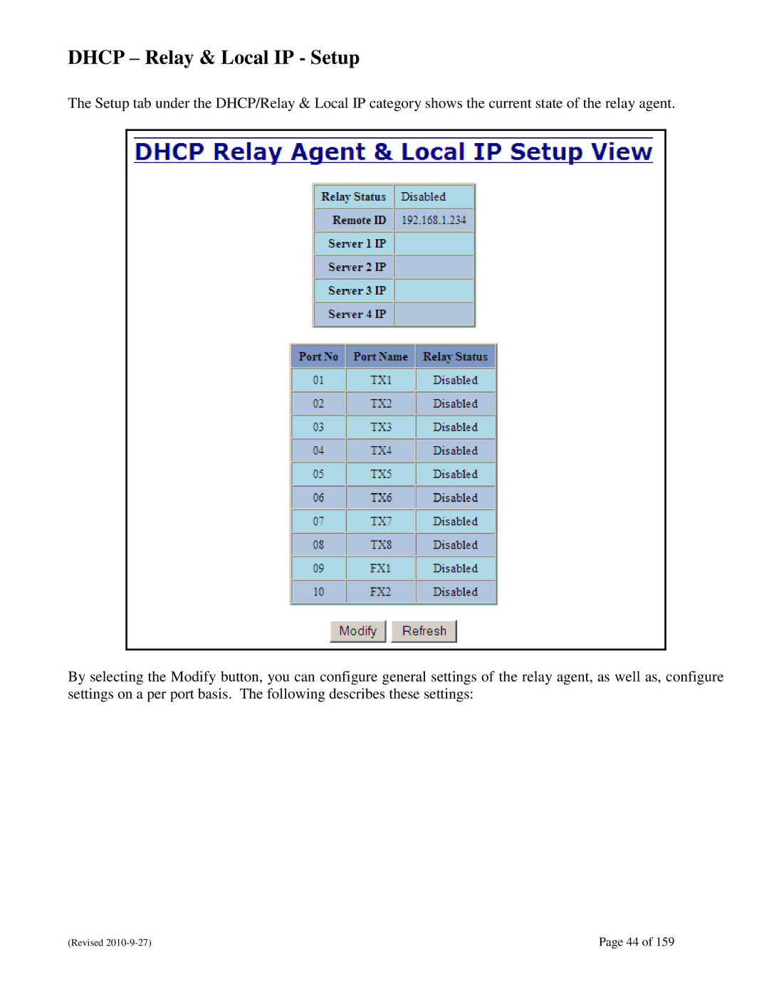 N-Tron 710FX2 user manual Dhcp Relay & Local IP Setup 