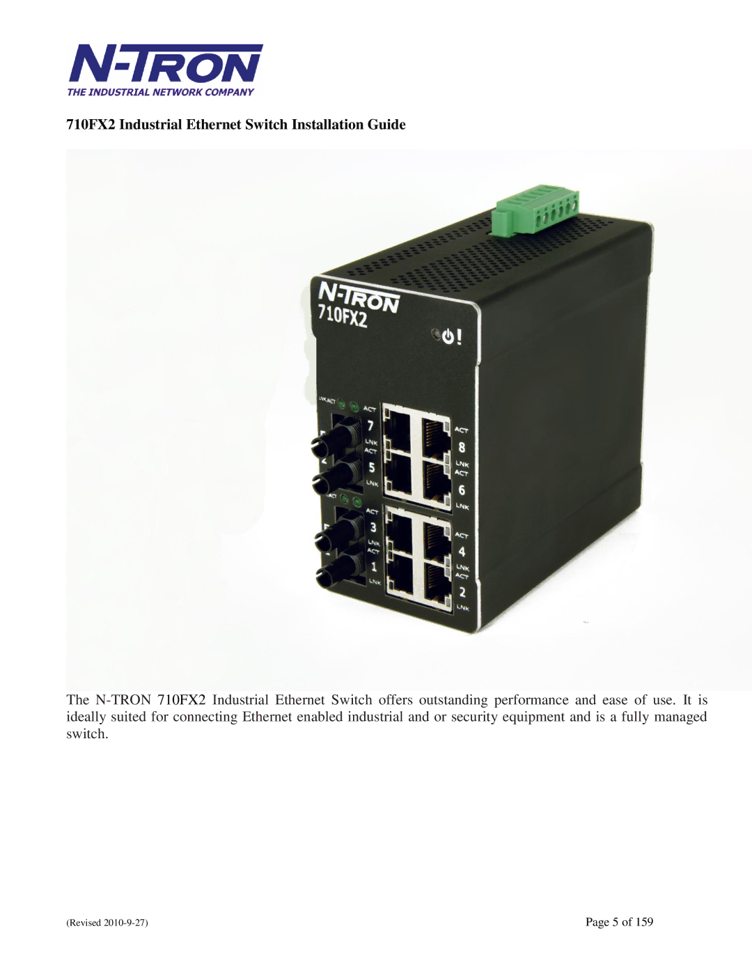 N-Tron user manual 710FX2 Industrial Ethernet Switch Installation Guide 