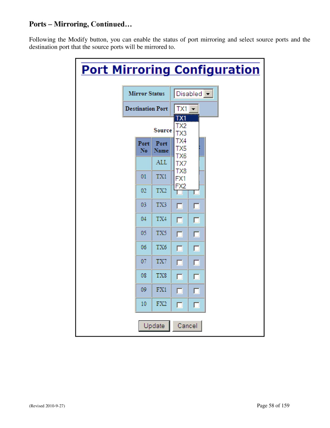 N-Tron 710FX2 user manual Ports Mirroring, … 