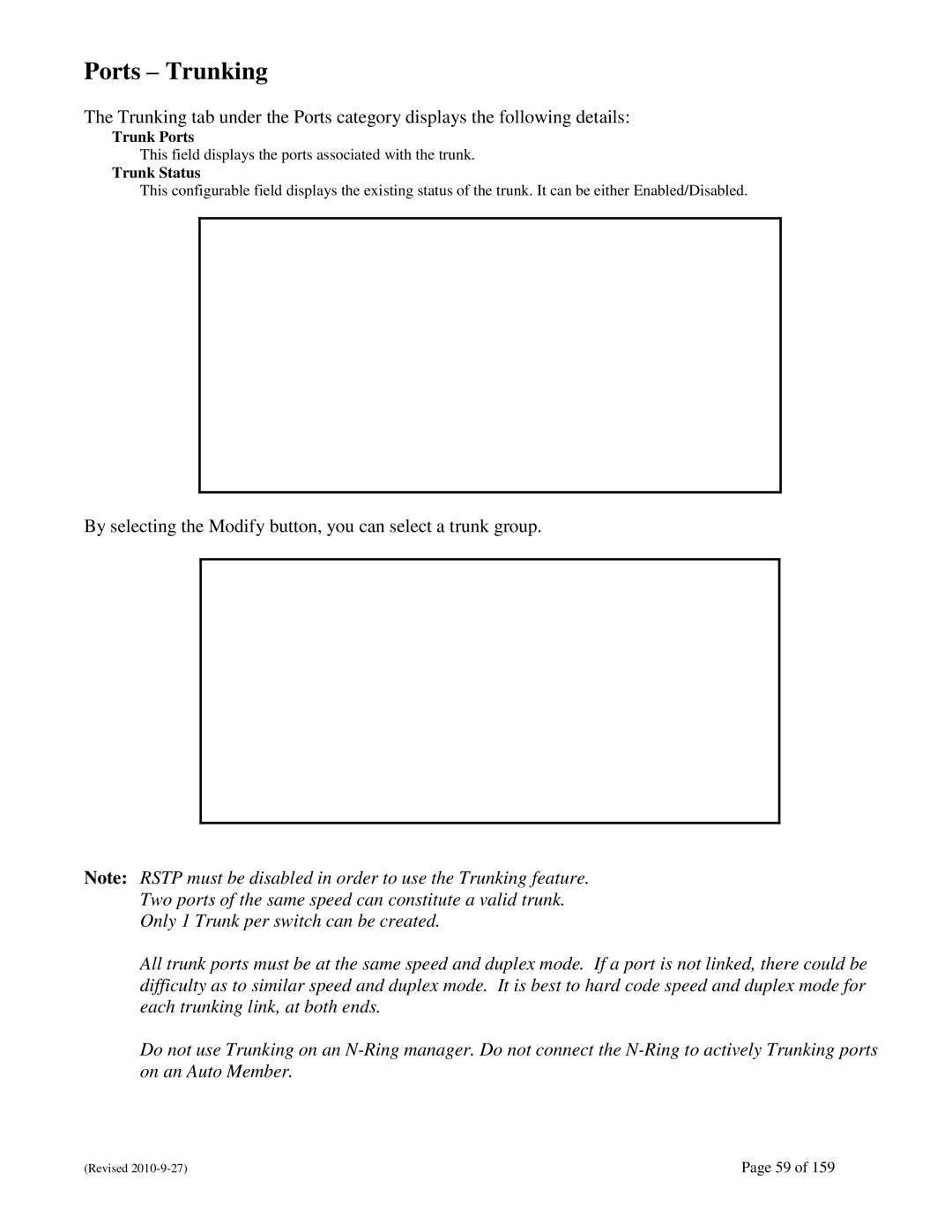 N-Tron 710FX2 user manual Ports Trunking, Trunk Ports, Trunk Status 