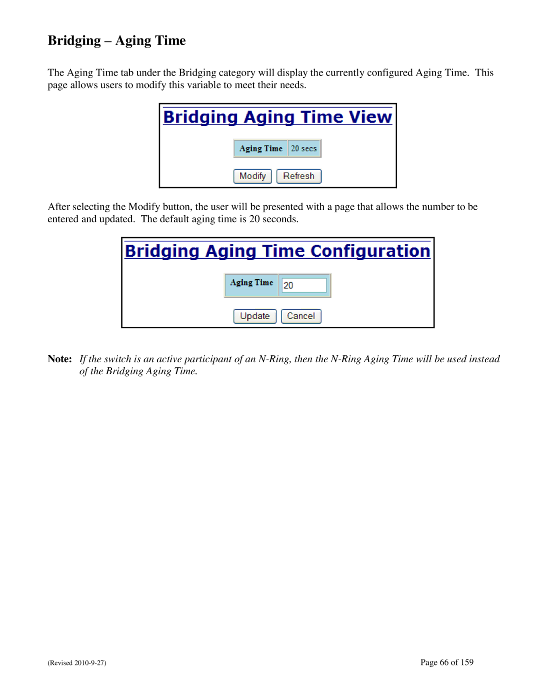 N-Tron 710FX2 user manual Bridging Aging Time 