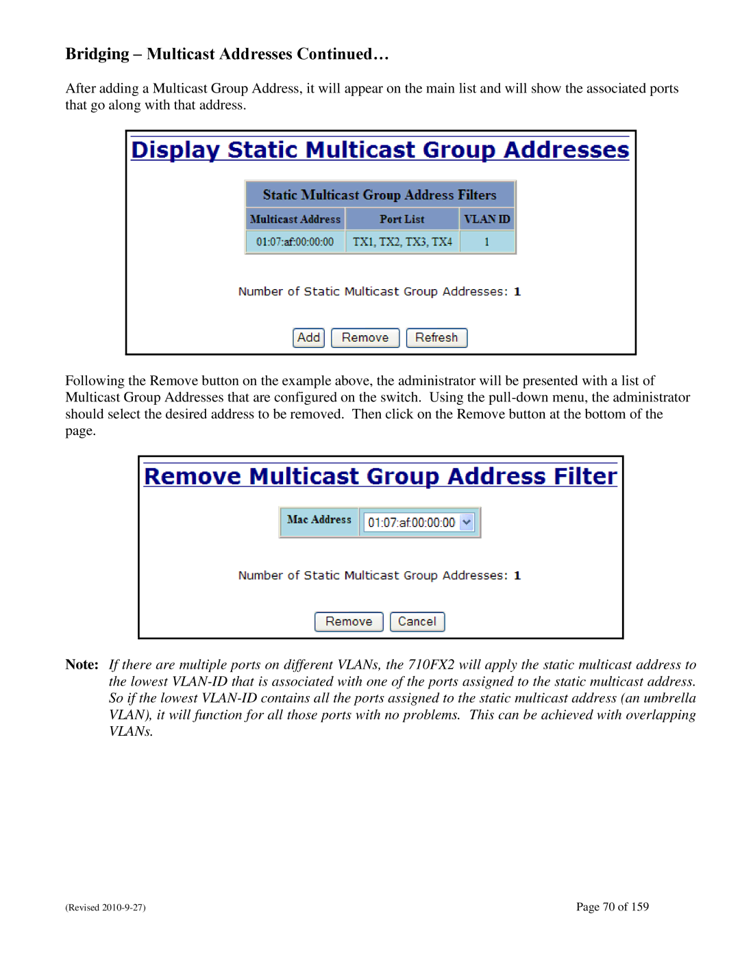 N-Tron 710FX2 user manual Bridging Multicast Addresses … 