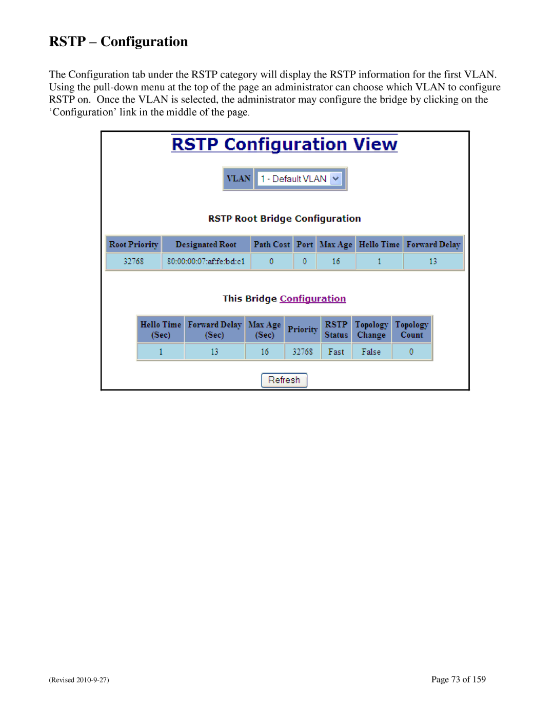 N-Tron 710FX2 user manual Rstp Configuration 