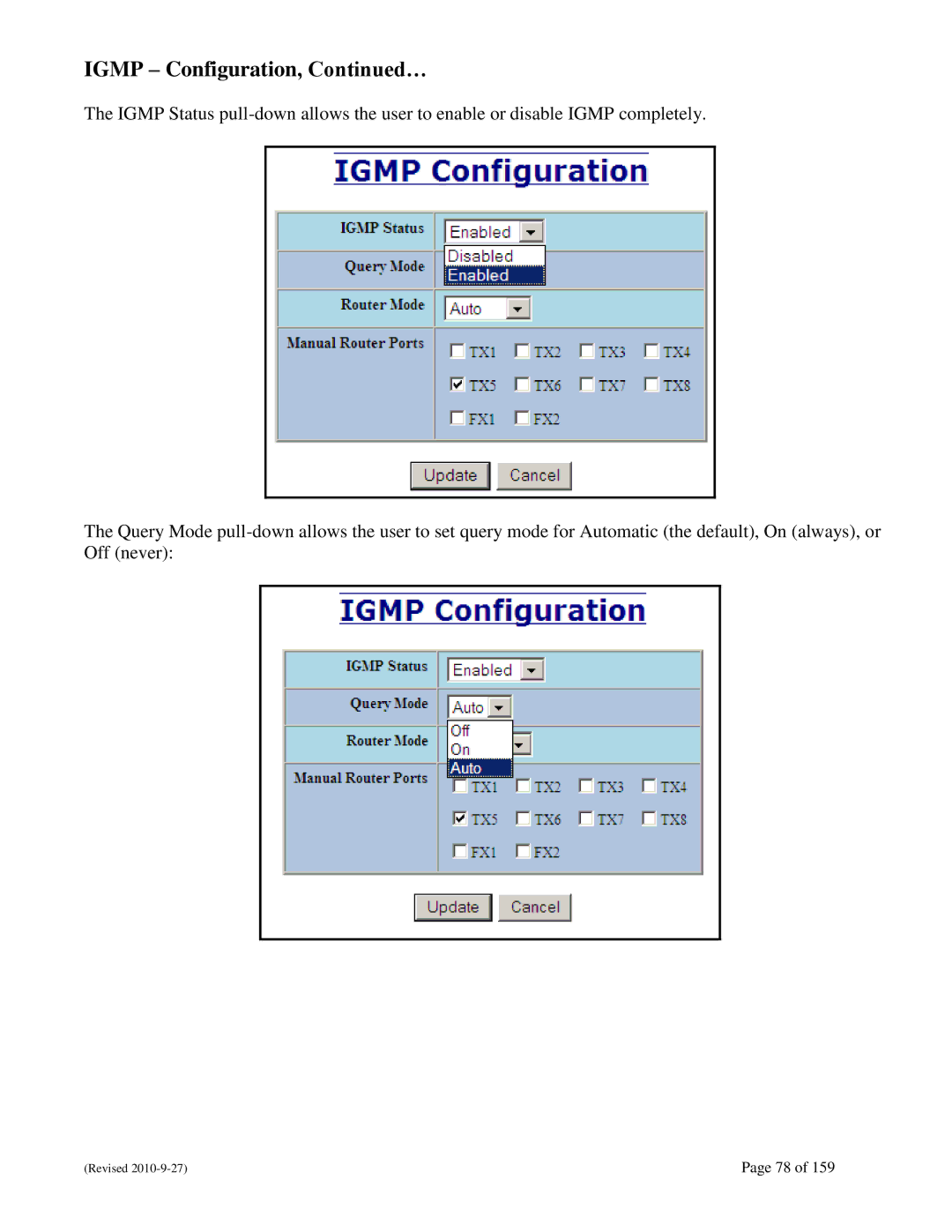 N-Tron 710FX2 user manual Igmp Configuration, … 