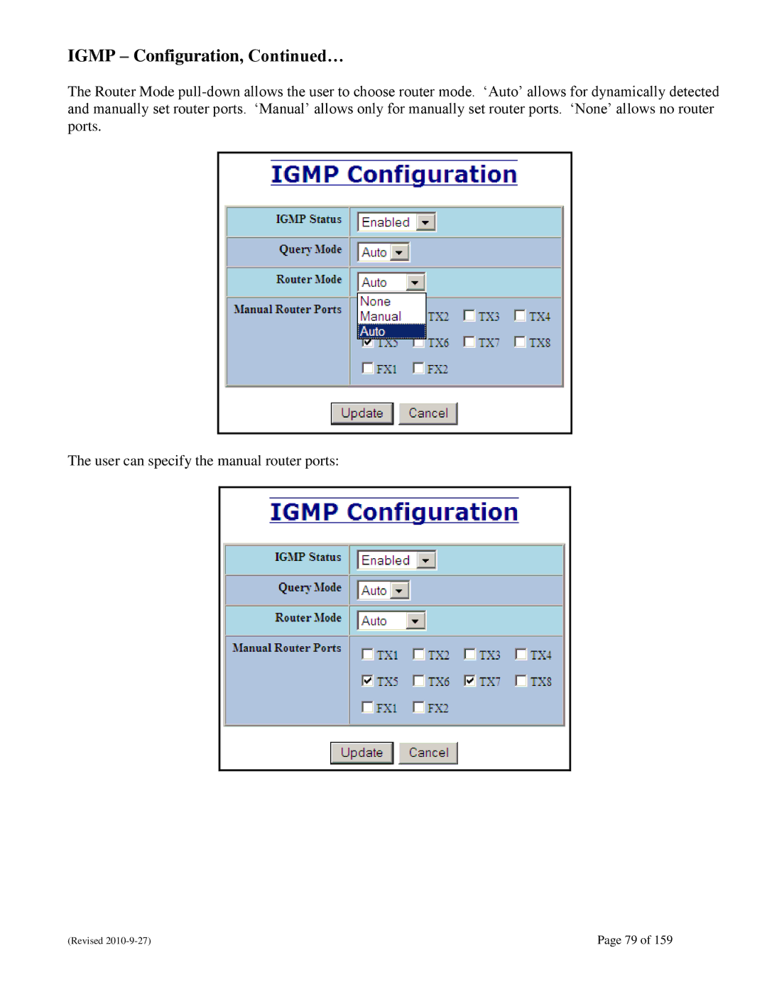 N-Tron 710FX2 user manual Igmp Configuration, … 