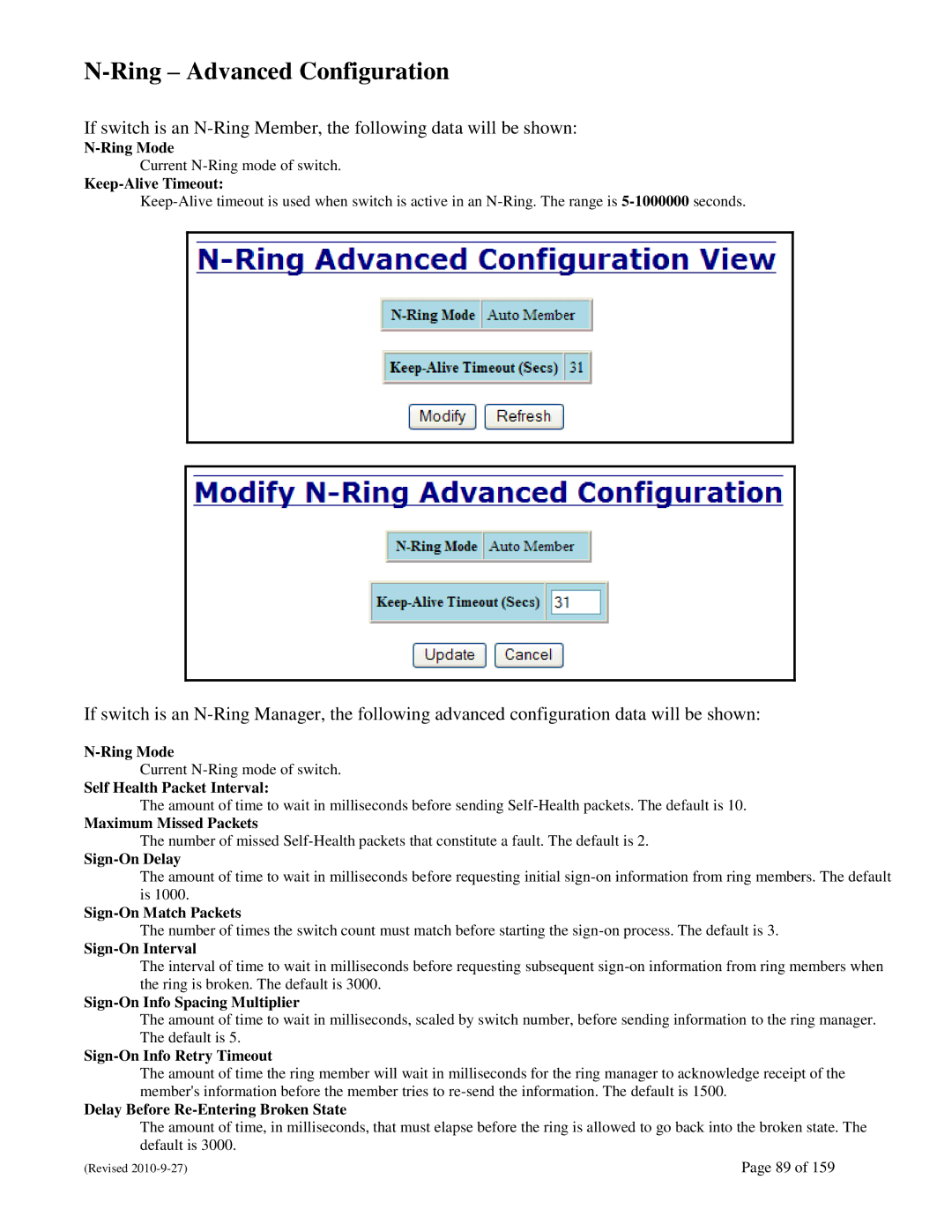 N-Tron 710FX2 user manual Ring Advanced Configuration 