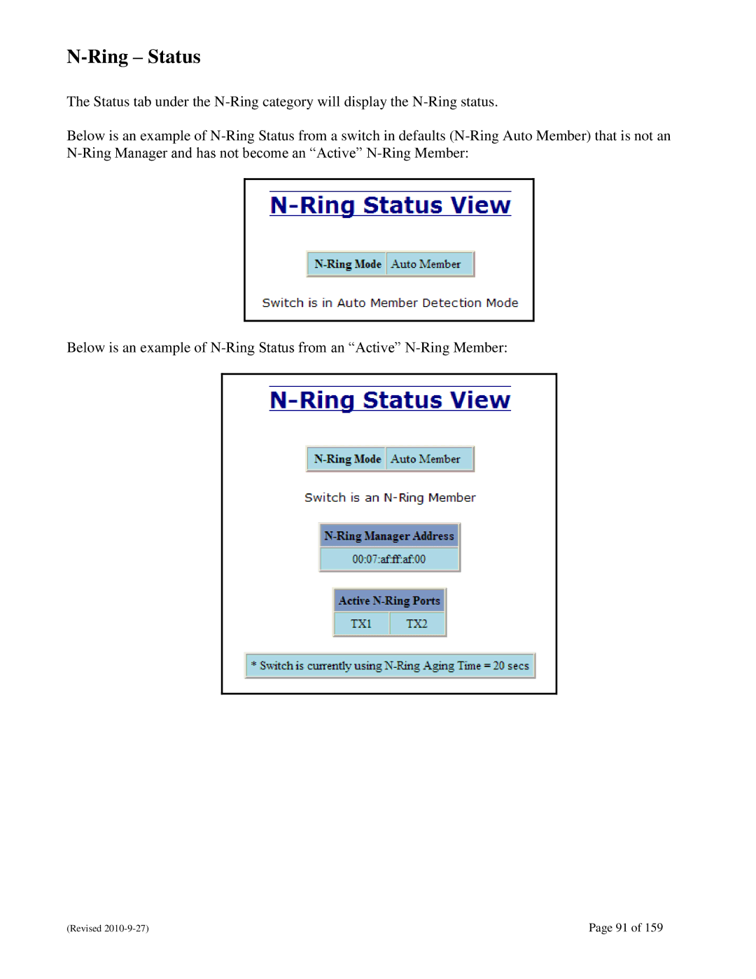 N-Tron 710FX2 user manual Ring Status 