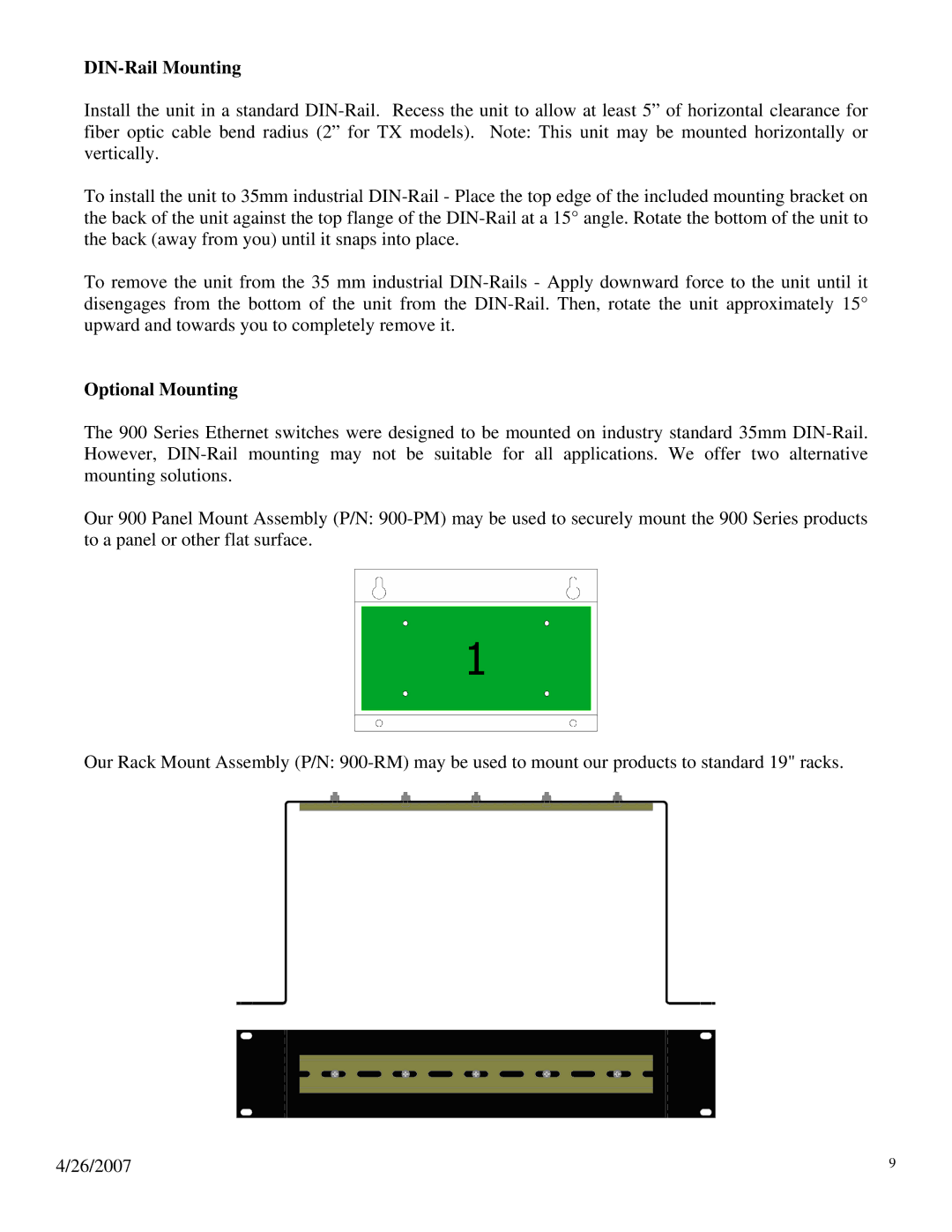 N-Tron 900 manual DIN-Rail Mounting, Optional Mounting 