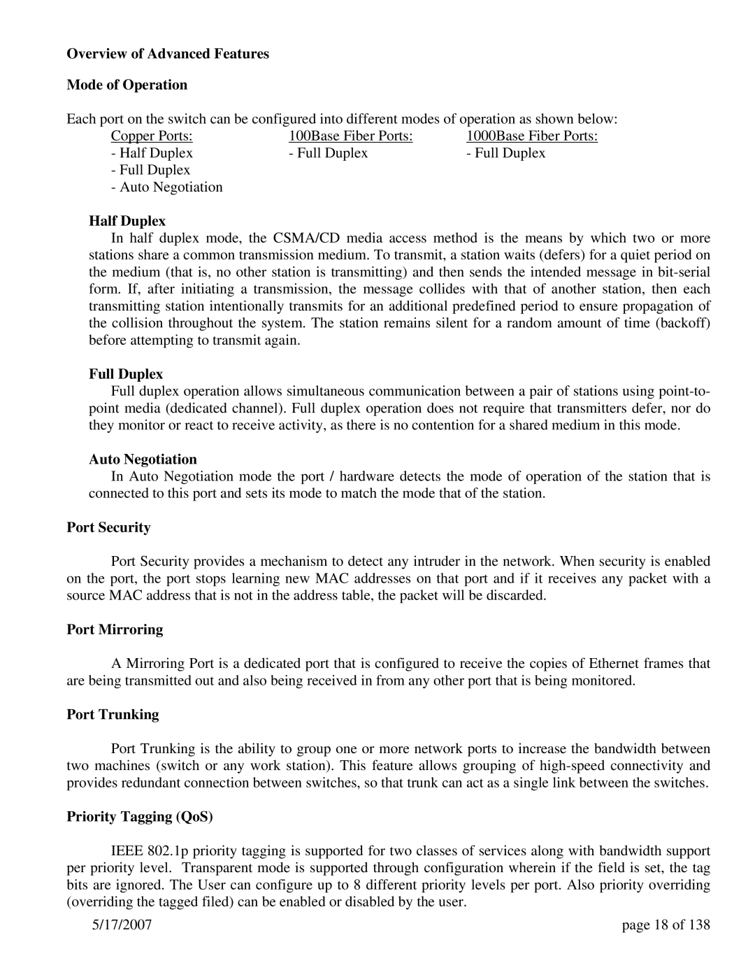 N-Tron 9000 Series user manual Overview of Advanced Features Mode of Operation 