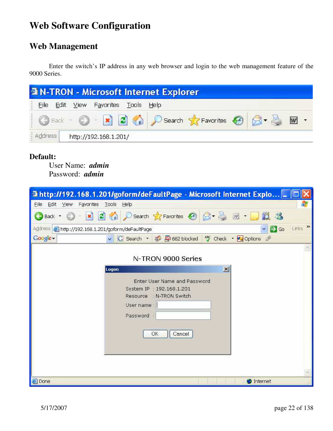 N-Tron 9000 Series user manual Web Software Configuration, Web Management 