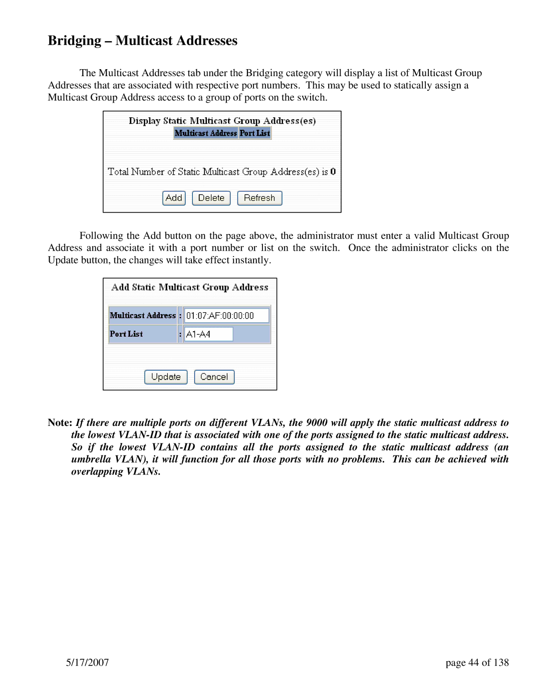 N-Tron 9000 Series user manual Bridging Multicast Addresses 