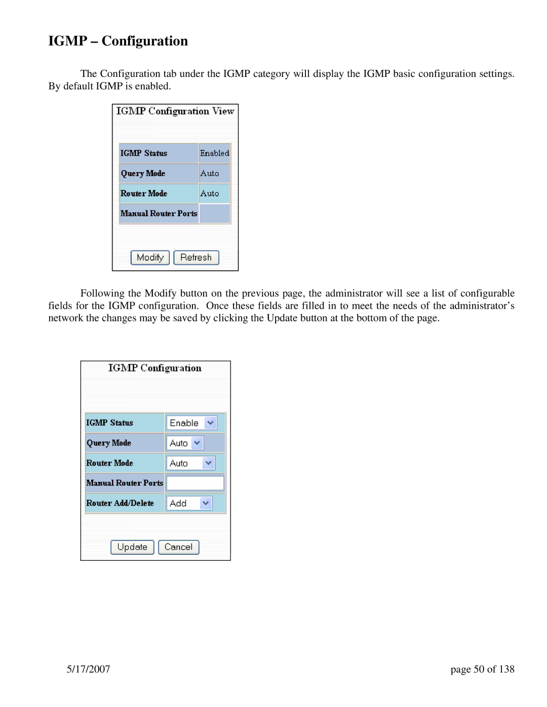 N-Tron 9000 Series user manual Igmp Configuration 