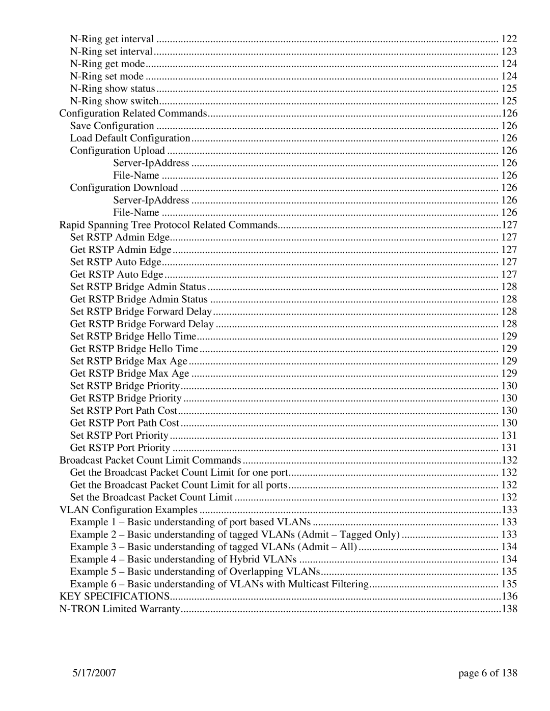 N-Tron 9000 Series user manual 136, Tron Limited Warranty 138 17/2007 