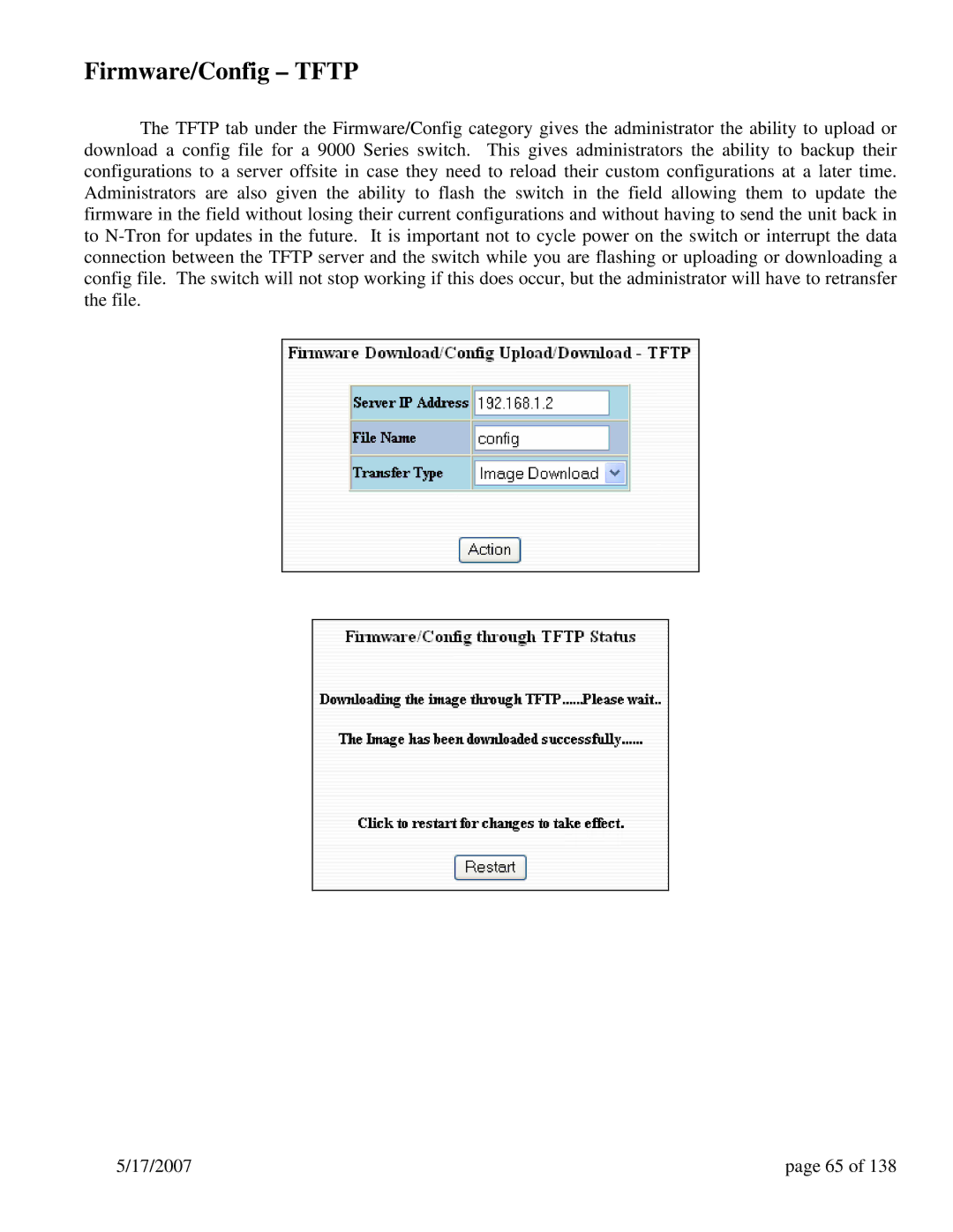 N-Tron 9000 Series user manual Firmware/Config Tftp 