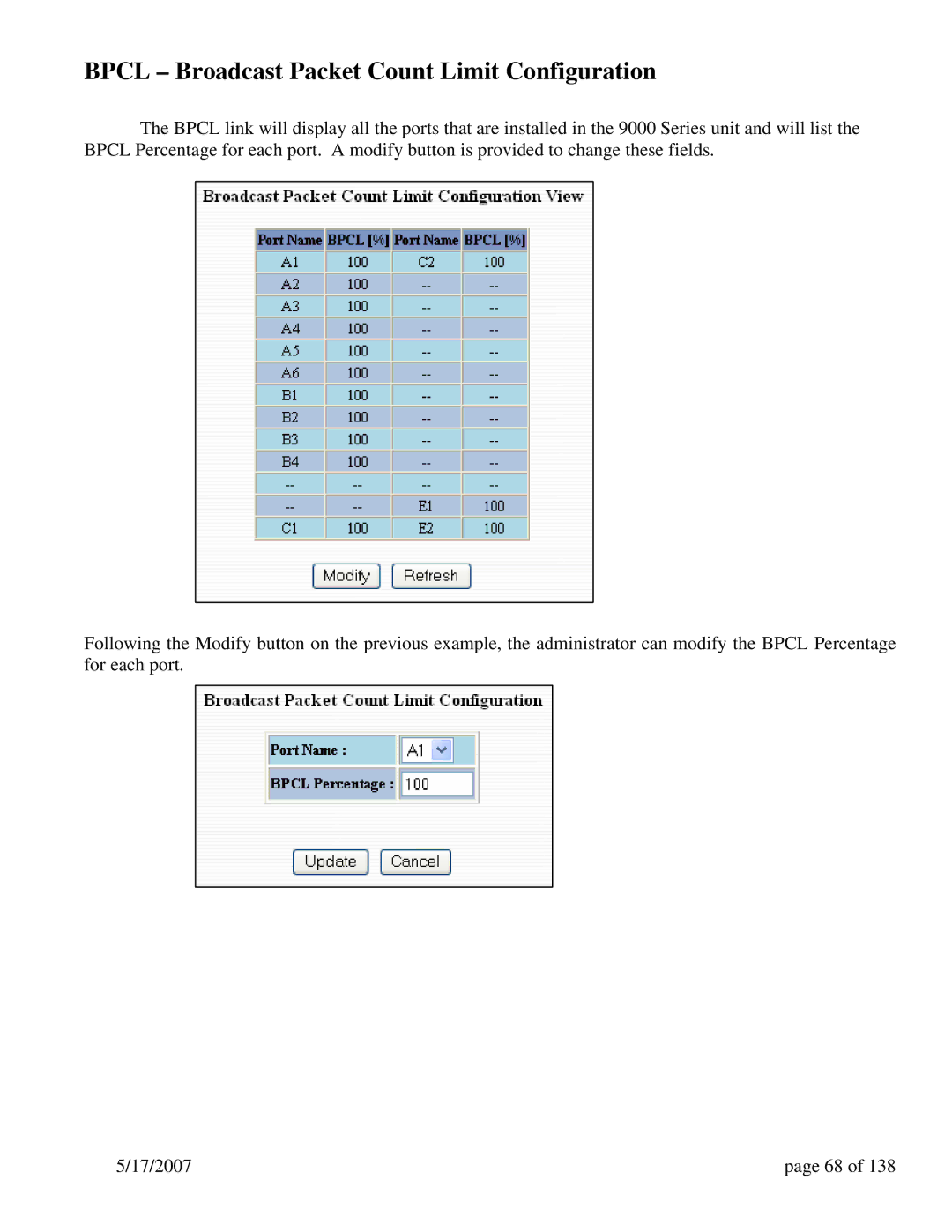 N-Tron 9000 Series user manual Bpcl Broadcast Packet Count Limit Configuration 