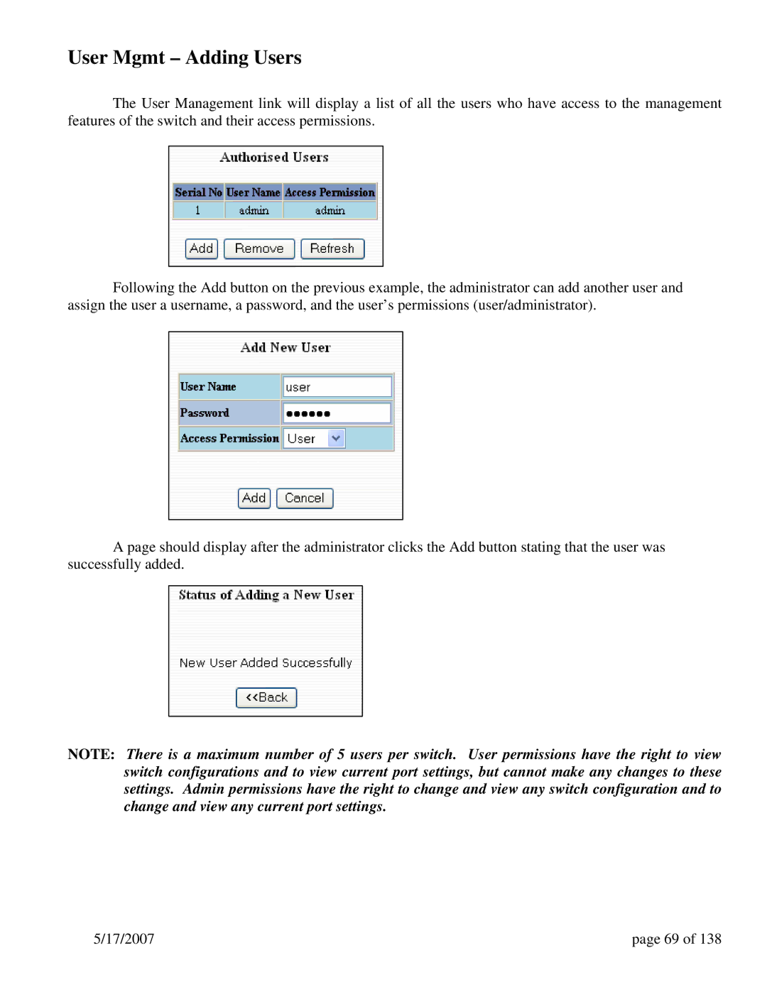 N-Tron 9000 Series user manual User Mgmt Adding Users 