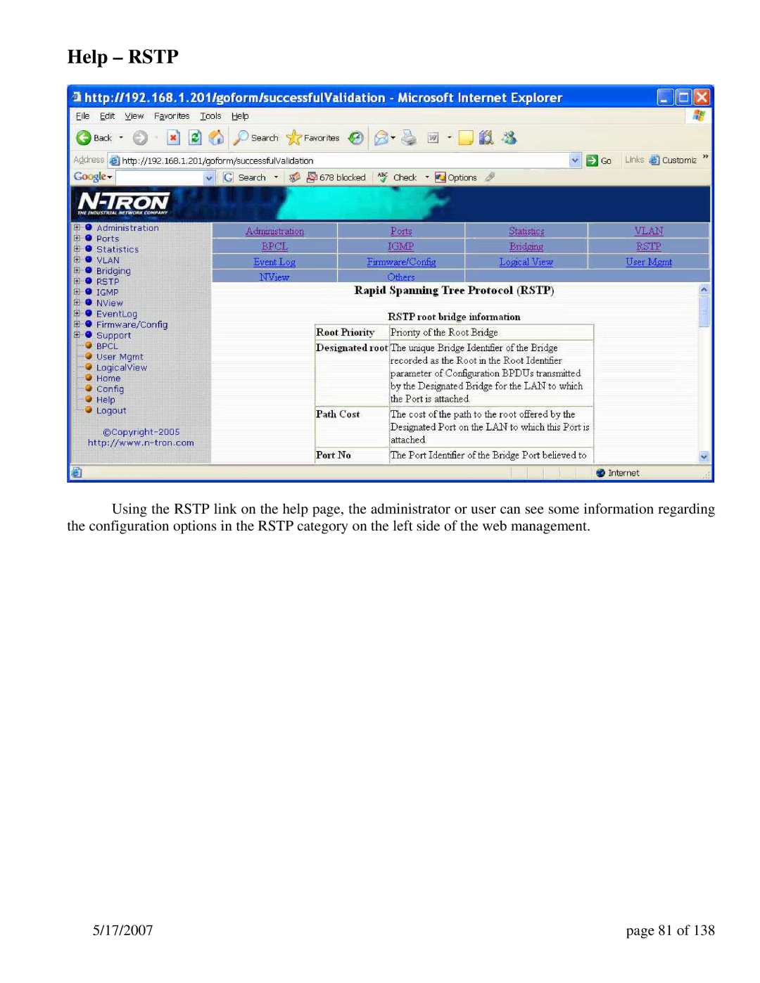 N-Tron 9000 Series user manual Help Rstp 