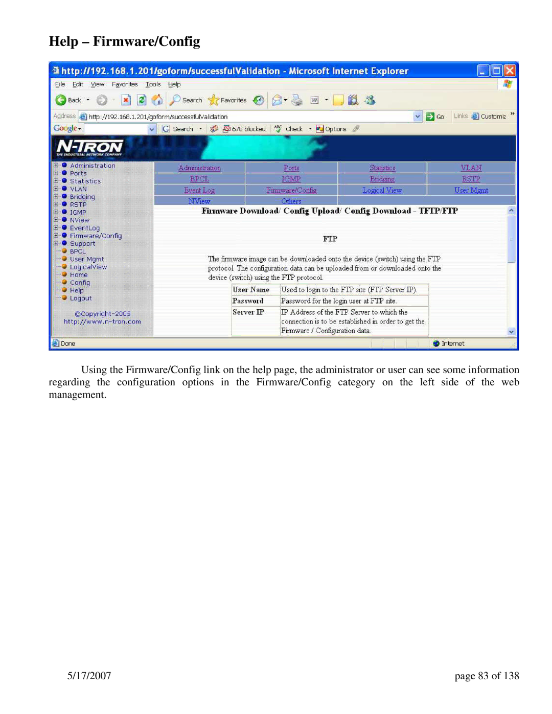 N-Tron 9000 Series user manual Help Firmware/Config 