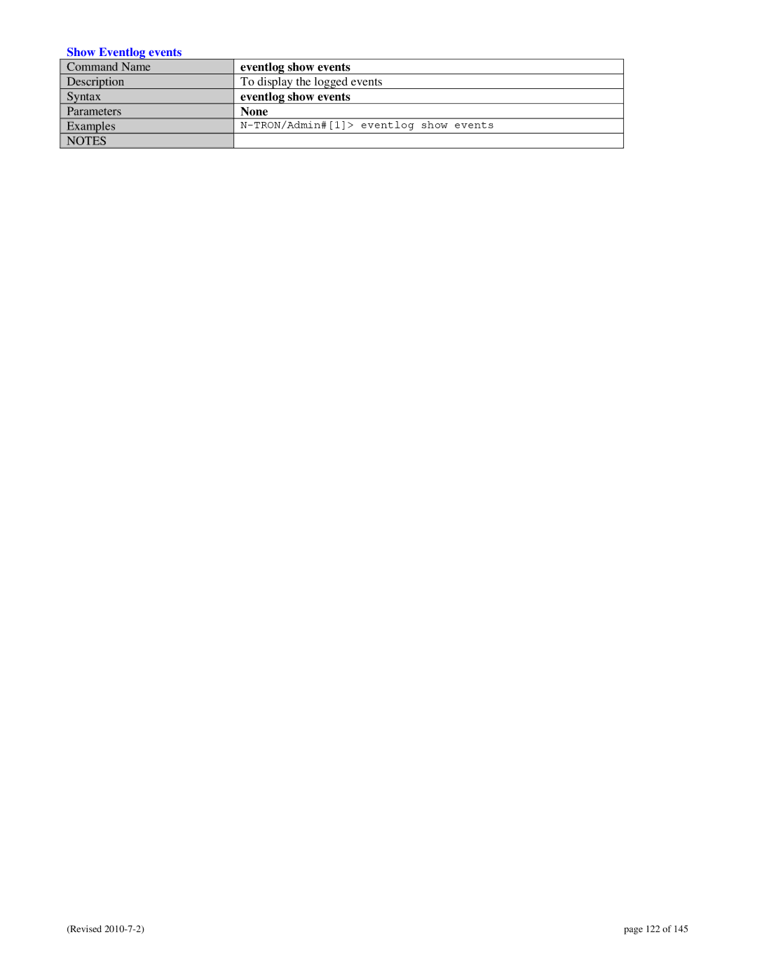 N-Tron 9000 user manual Show Eventlog events, Eventlog show events 