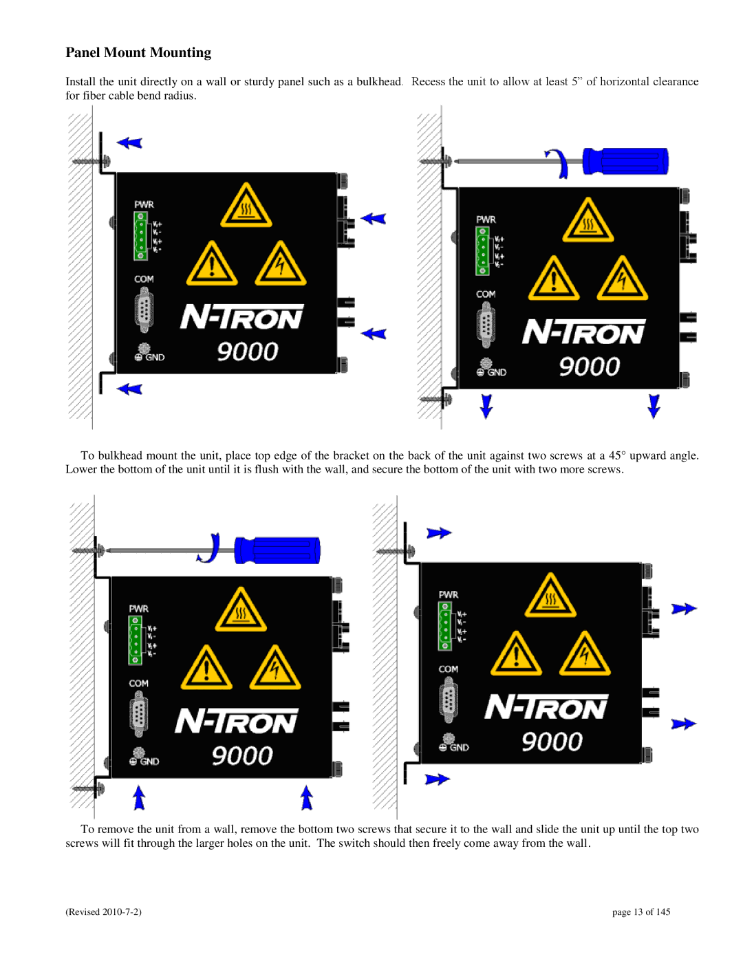 N-Tron 9000 user manual Panel Mount Mounting 