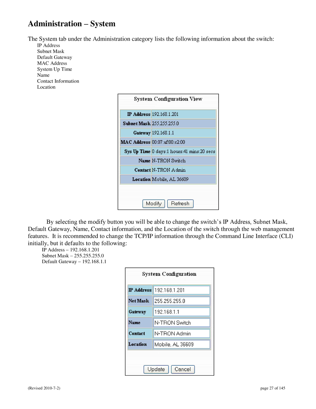 N-Tron 9000 user manual Administration System 