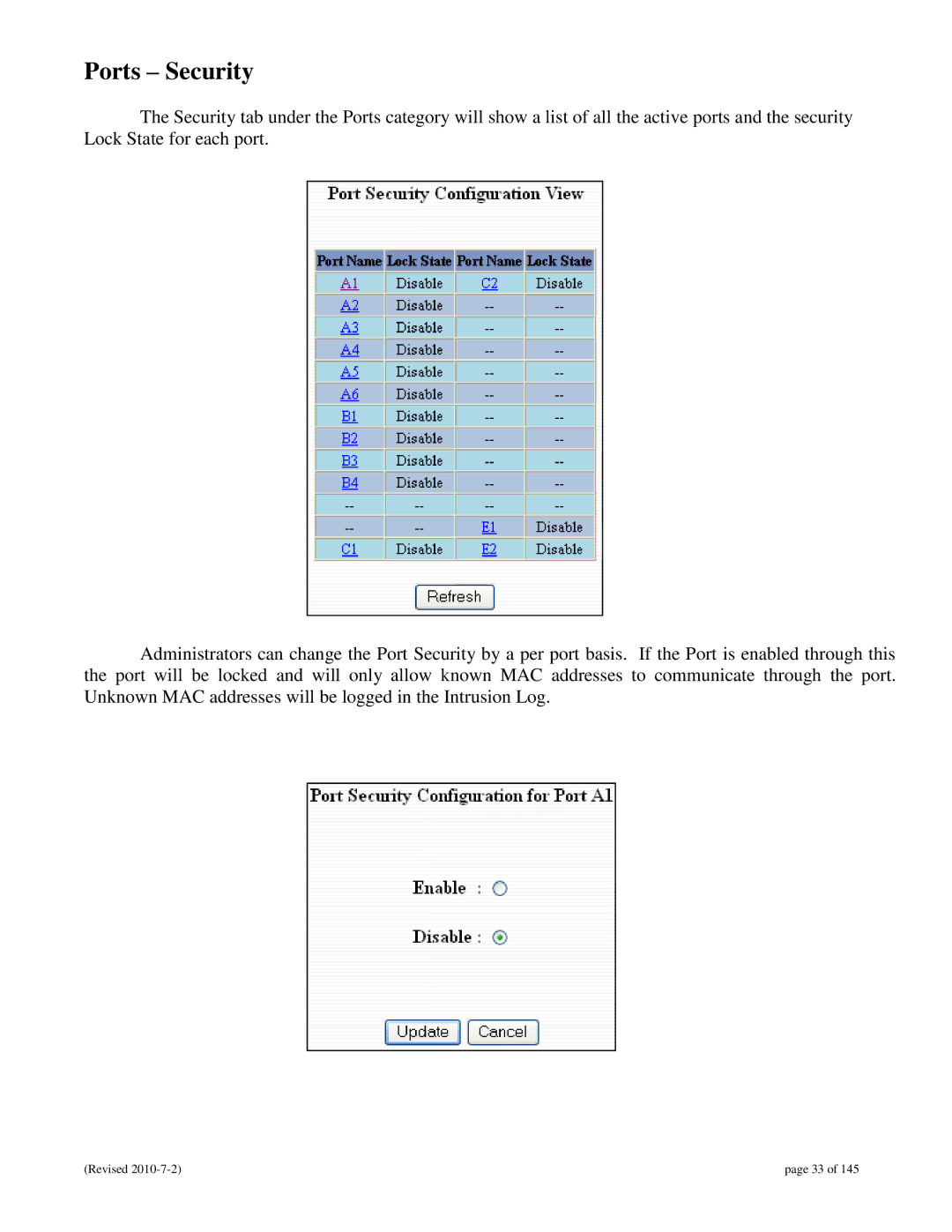 N-Tron 9000 user manual Ports Security 